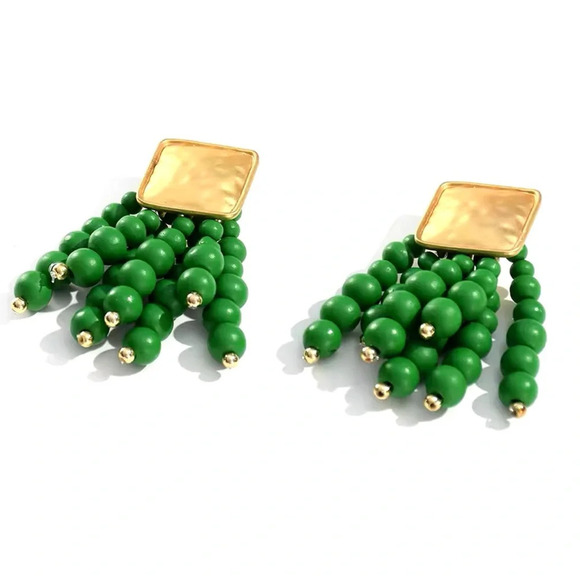 Zara Green Cascade Beaded Earrings - Picture 3 of 6